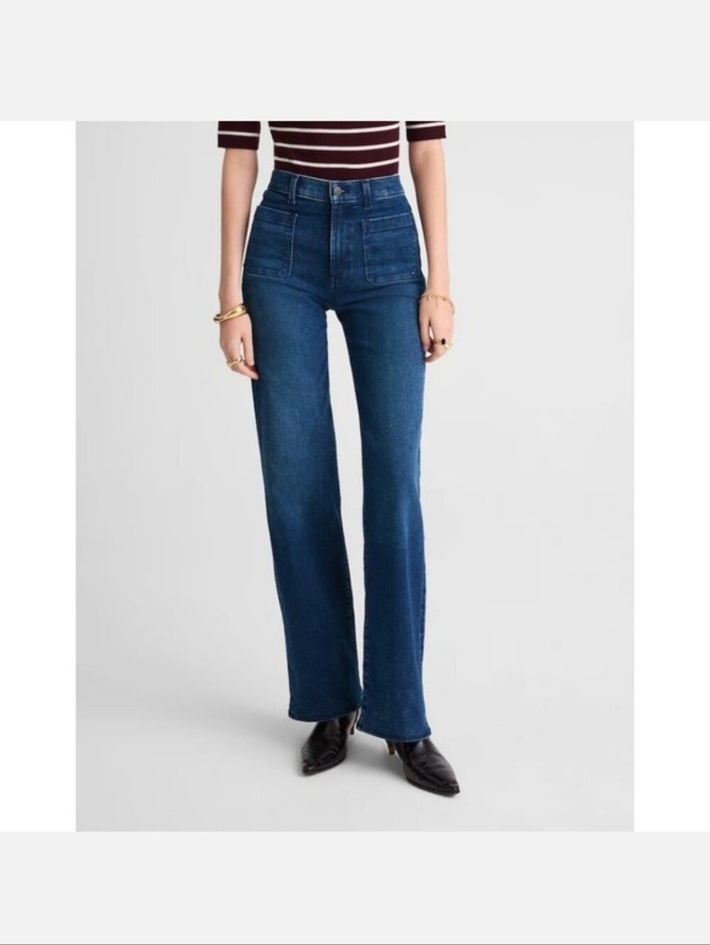 Madewell The Tall Emmett Wide Leg Patch Pocket Jeans Blue Denim 23 23t Tall New